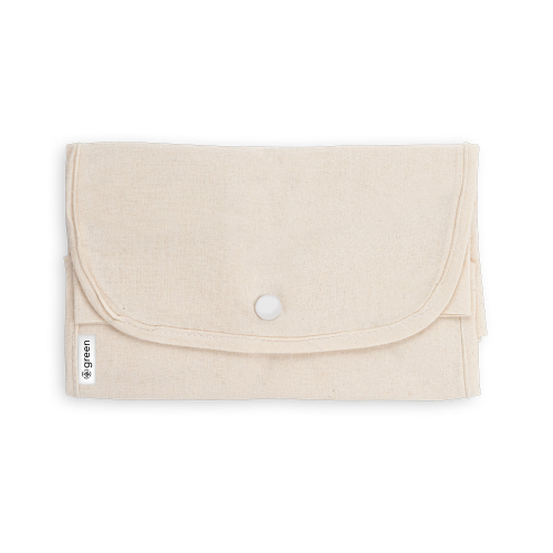 Bolsa plegable de algodón natural con broche de presión.