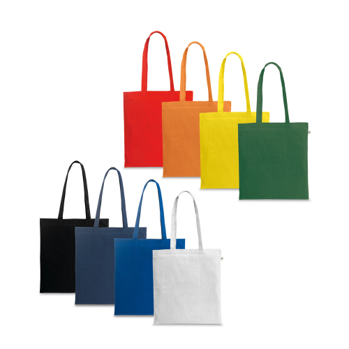 Bolsa tote de algodón colores surtidos con asas largas.